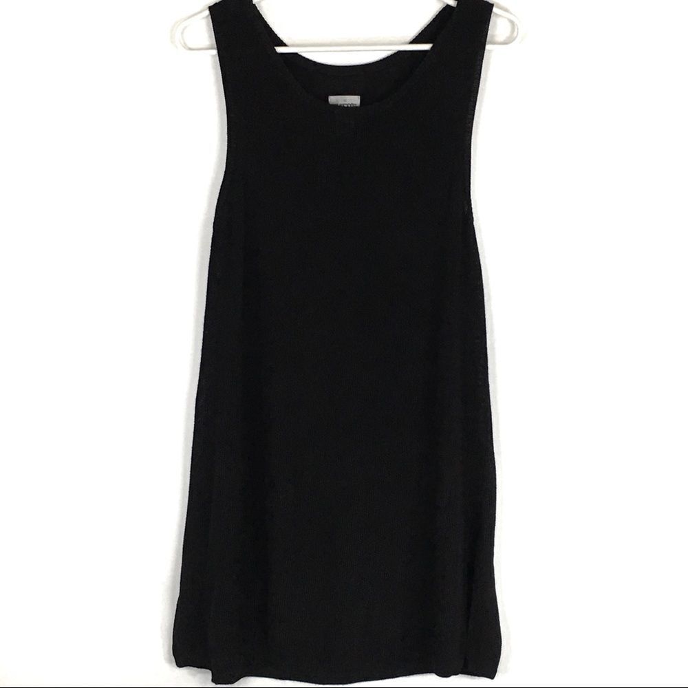 Chicos Womens Top Sheer Mesh Sz 1 Scoop Neck Long Tank Black Cover-up Sweater